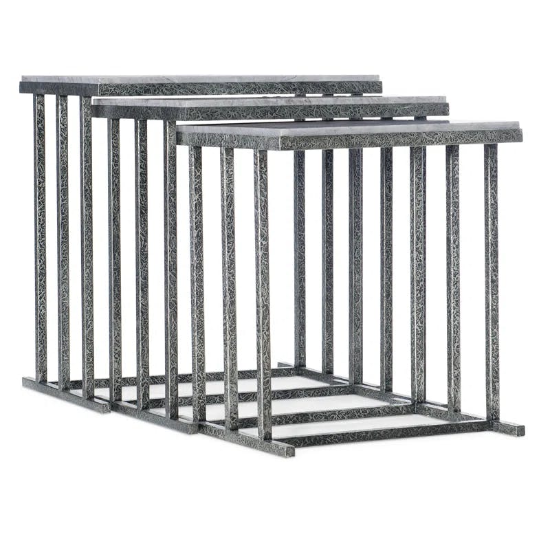 Transitional Gray Stone and Metal 24'' Rectangular Nesting Tables