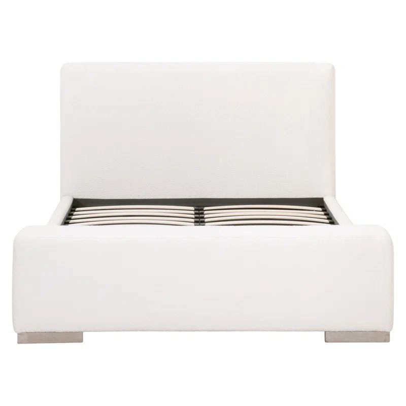 Elegant Queen-Sized Boucle Upholstered Bed with Natural Gray Oak Frame