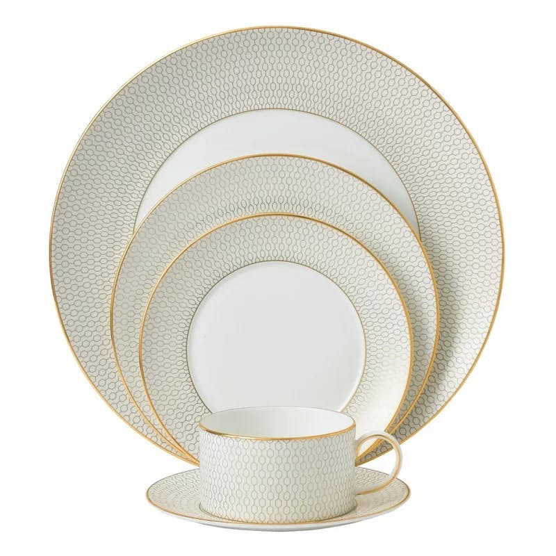 Gio Gold Glossy White Porcelain 5-Piece Dinner Set