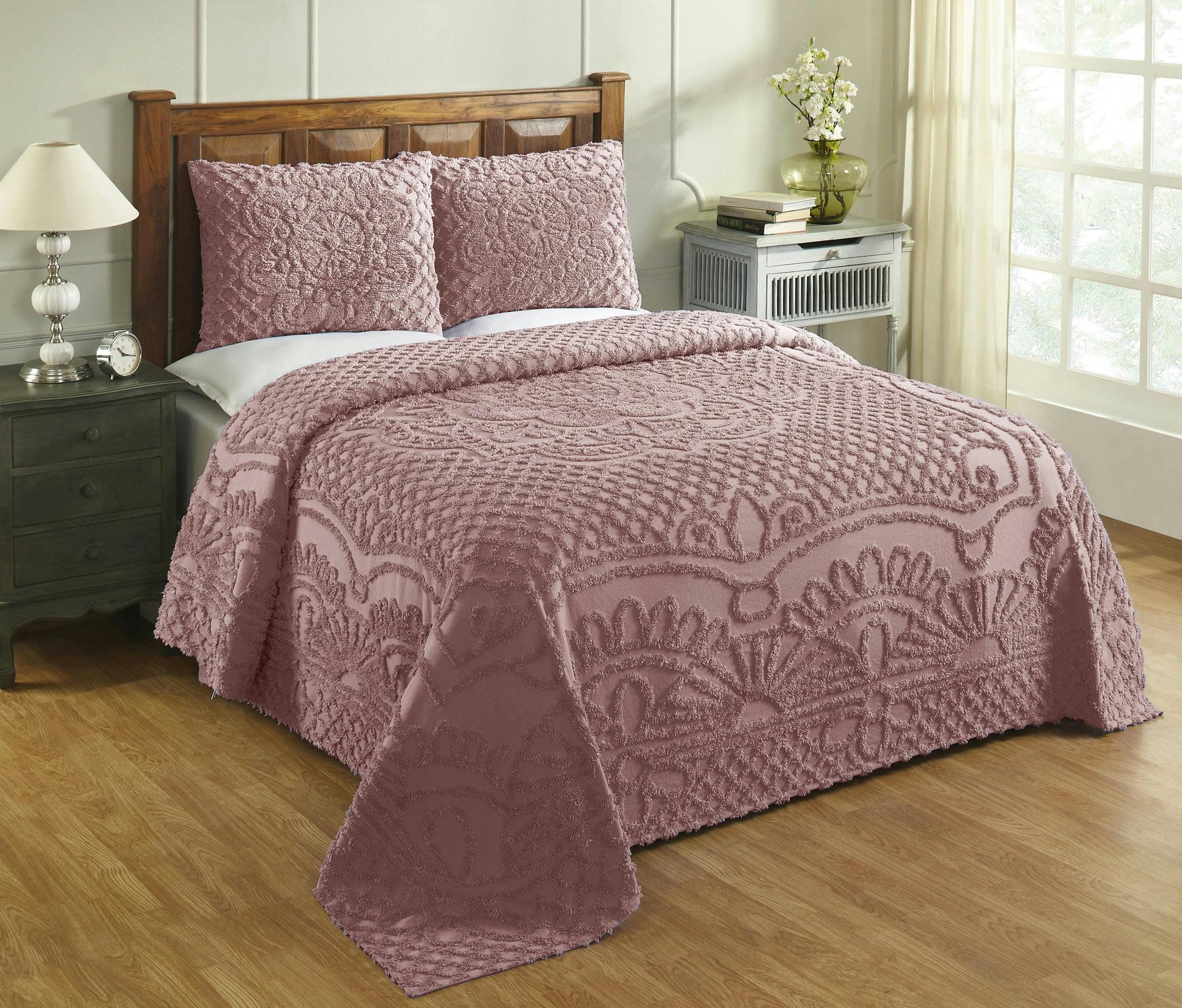 Elegant Trevor Pink Cotton Queen Bedspread Set with Medallion Design