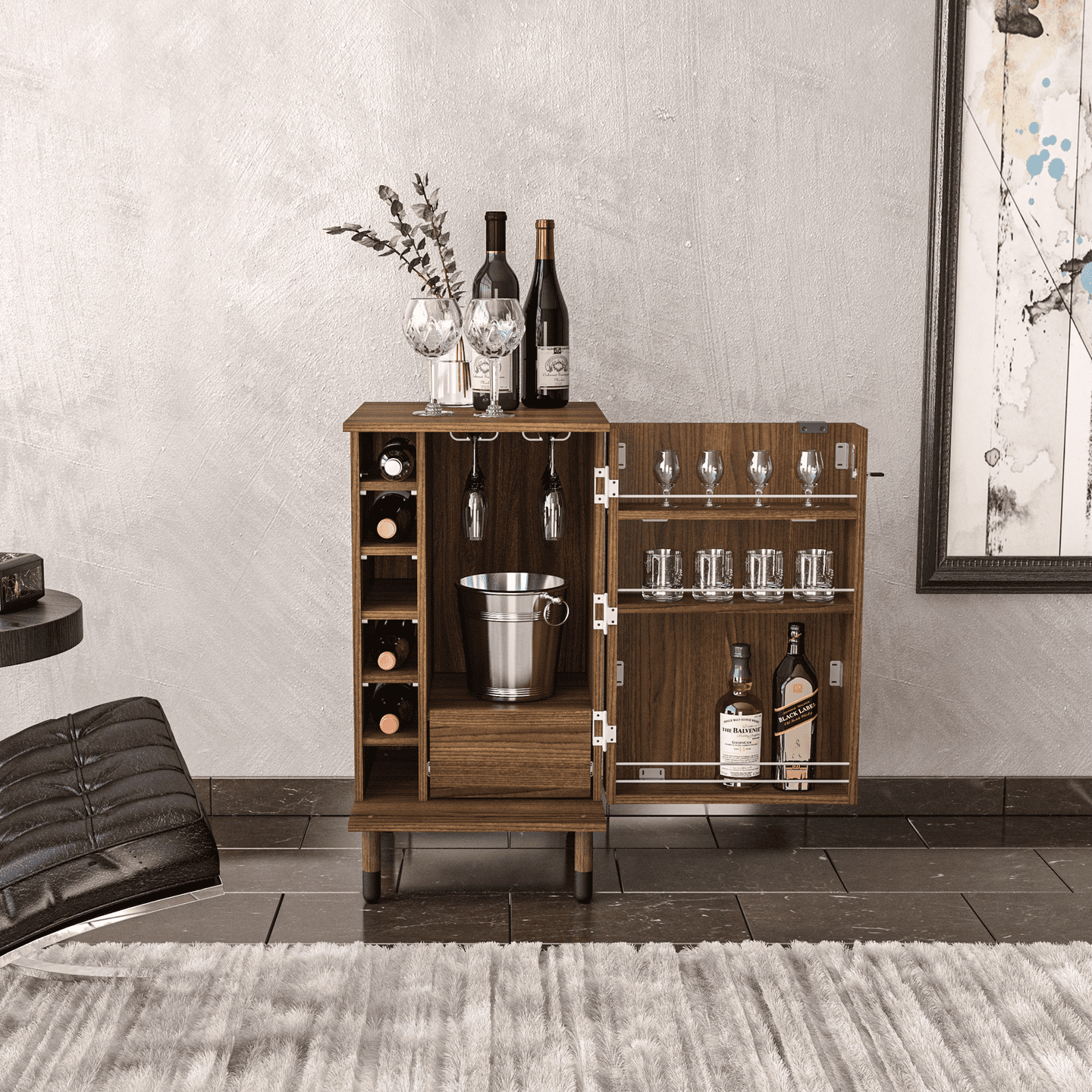 Wrexham Expandable Double-Door Brown Bar Cabinet with Wine Storage