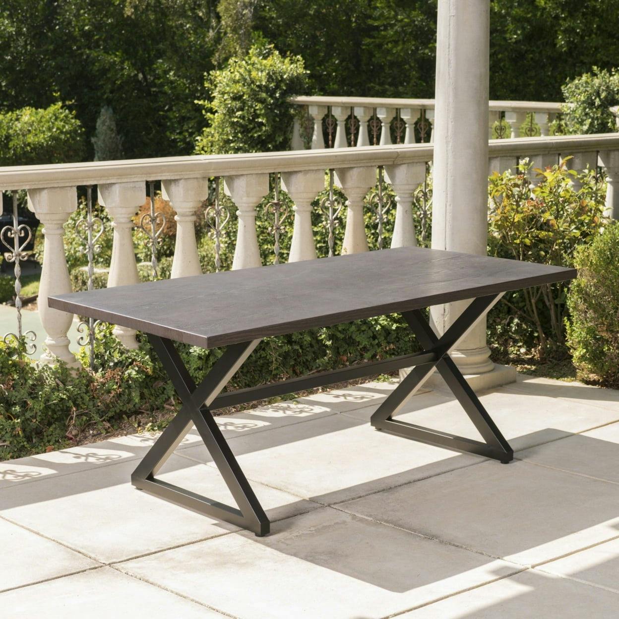 Rosarito Industrial-Modern Gray Aluminum Outdoor Dining Table with Black Steel Frame