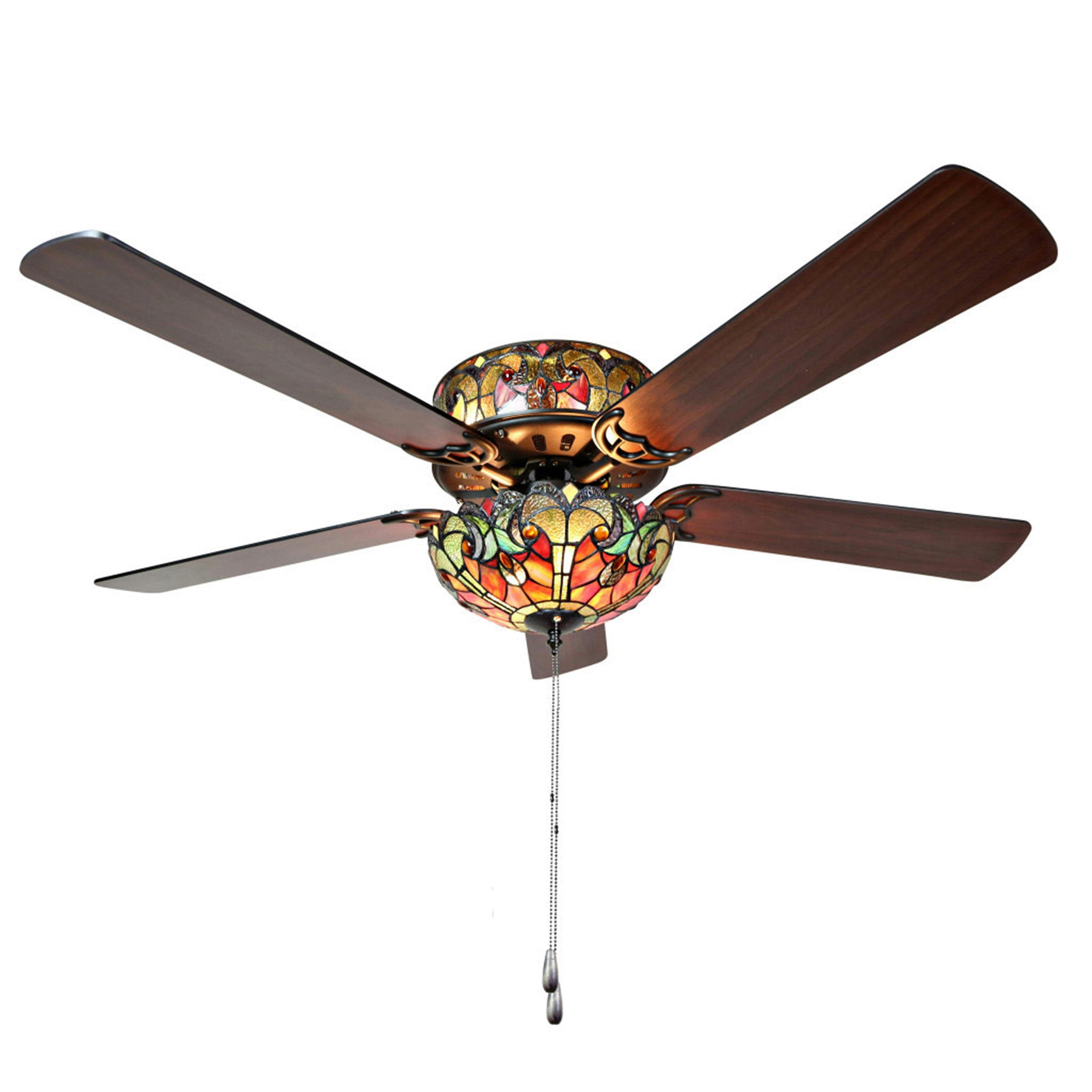 Halston 52" Traditional Tiffany-Style Stained Glass Ceiling Fan with Lighting