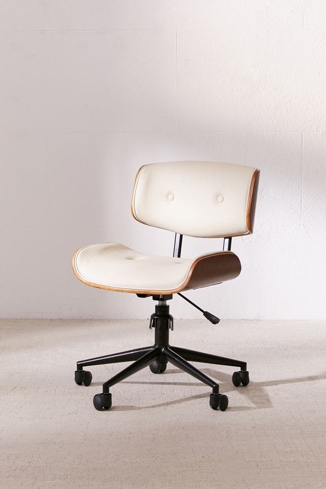 Lombardi Mid-Century Modern Swivel Task Chair in Walnut & Cream