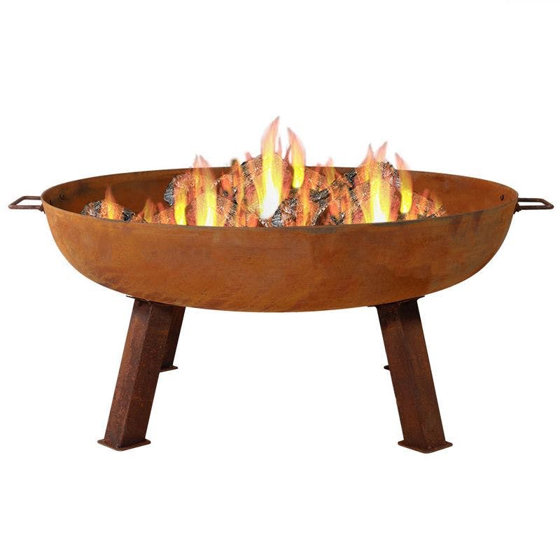 Rustic Cast Iron 34" Outdoor Wood-Burning Fire Pit Bowl with Handles
