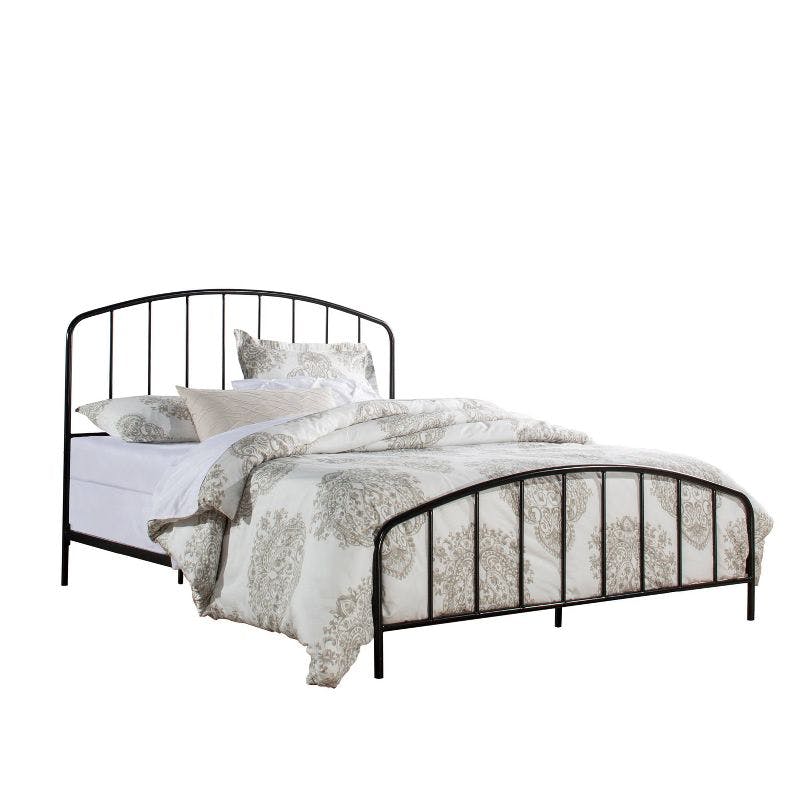 Sleek Satin Black Queen Metal Bed with Arched Spindle Headboard