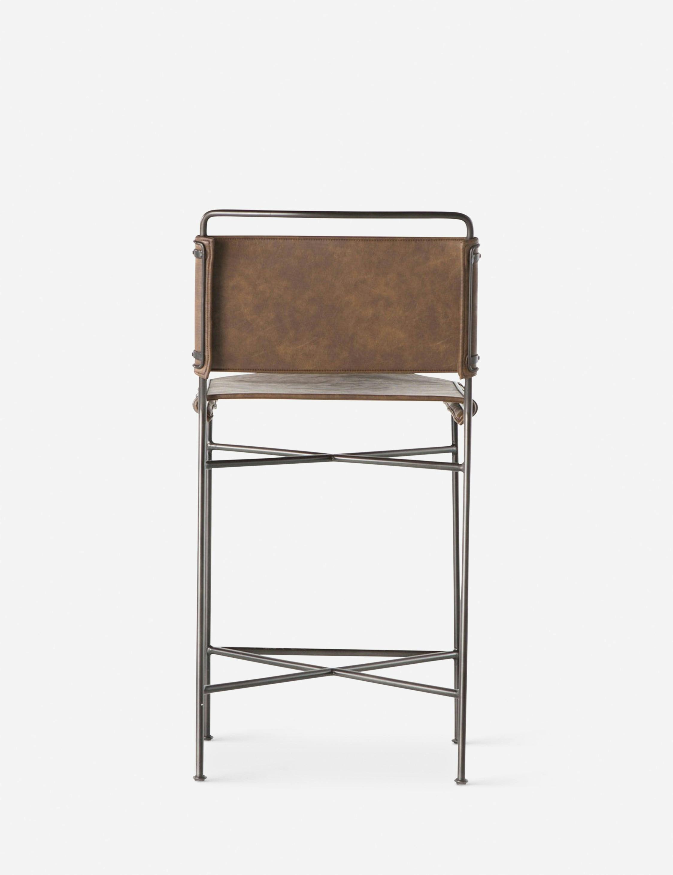 Distressed Brown Modern Counter Stool with Steel Tubing