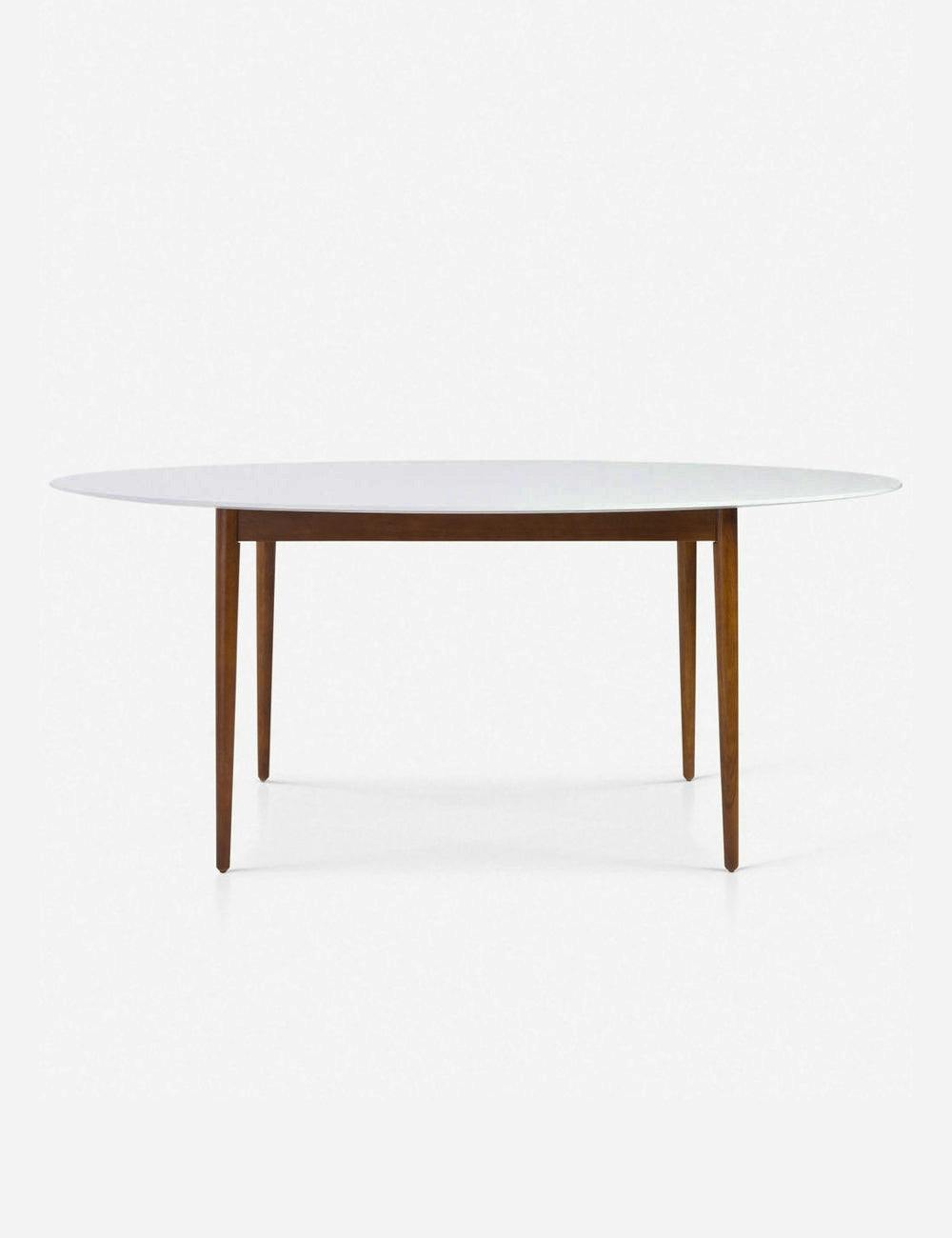 Modern Matte White 63" Oval Dining Table with Walnut Wood Base