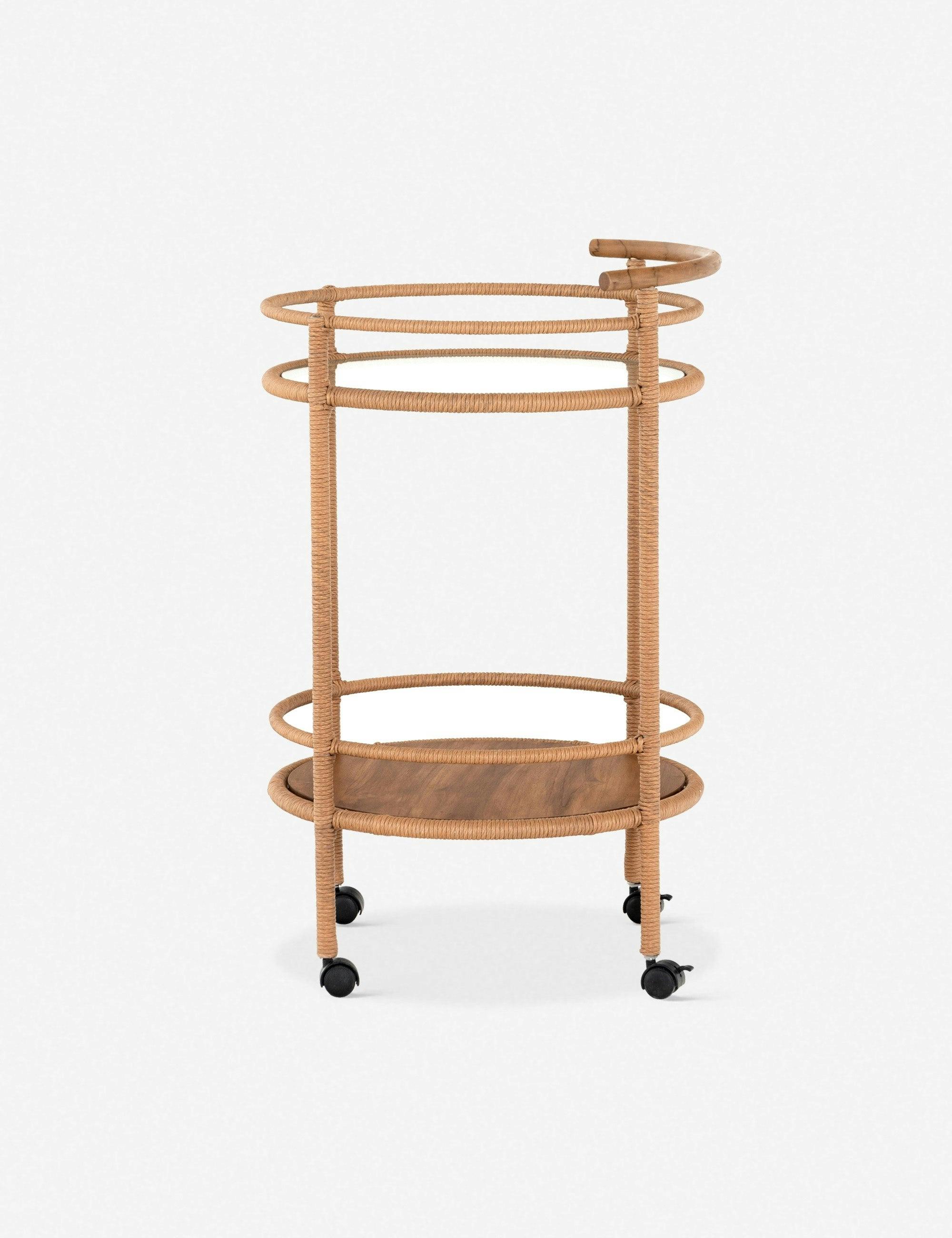 Modern Teak Wood Bar Cart with Wine Rack and Storage