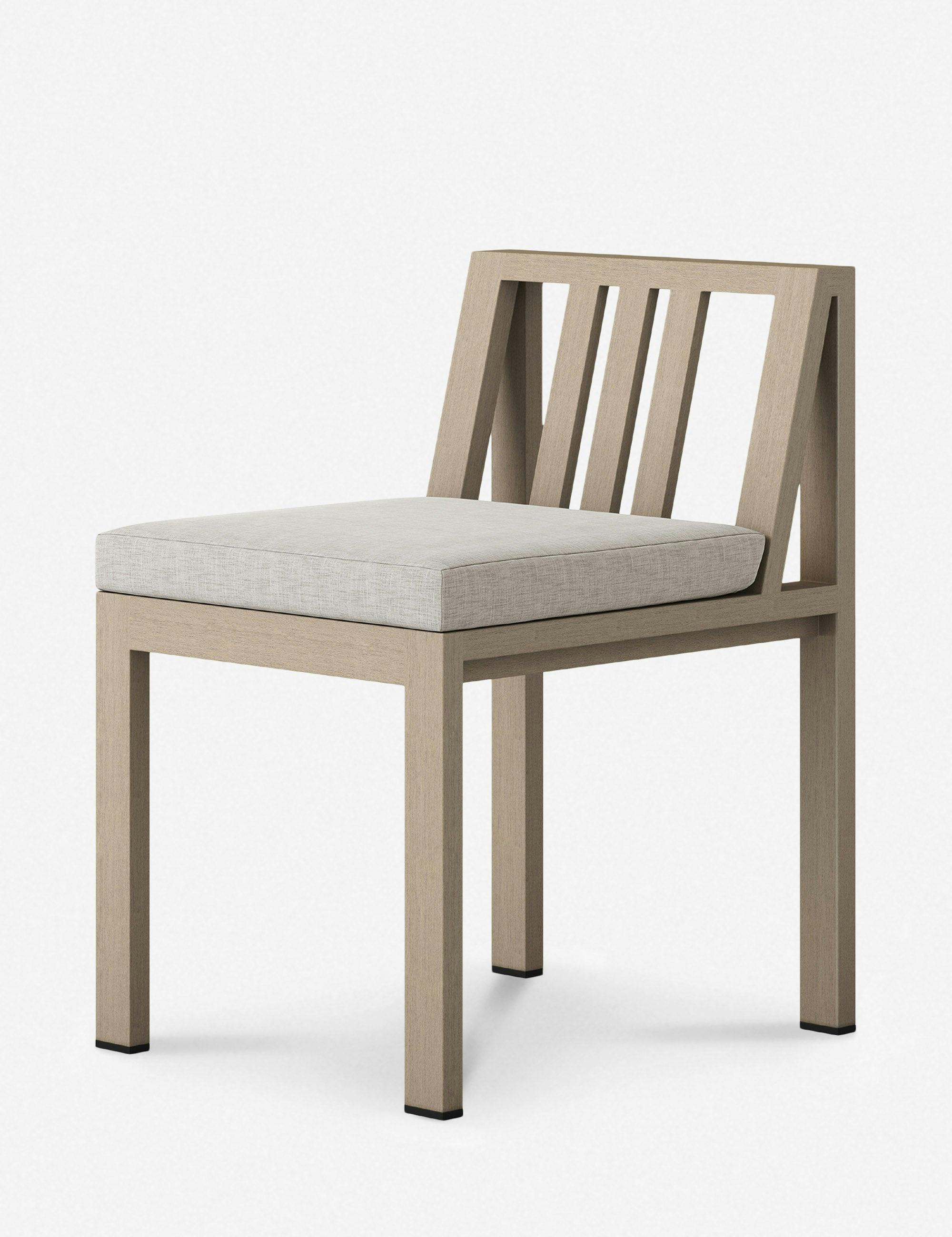 Mona Architectural Teak Outdoor Dining Chair with Gray Cushions