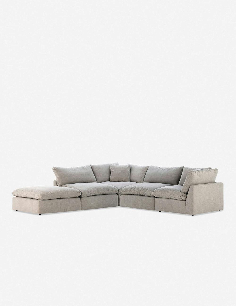 Destin Flannel Luxe 4-Piece Sectional Sofa with Ottoman