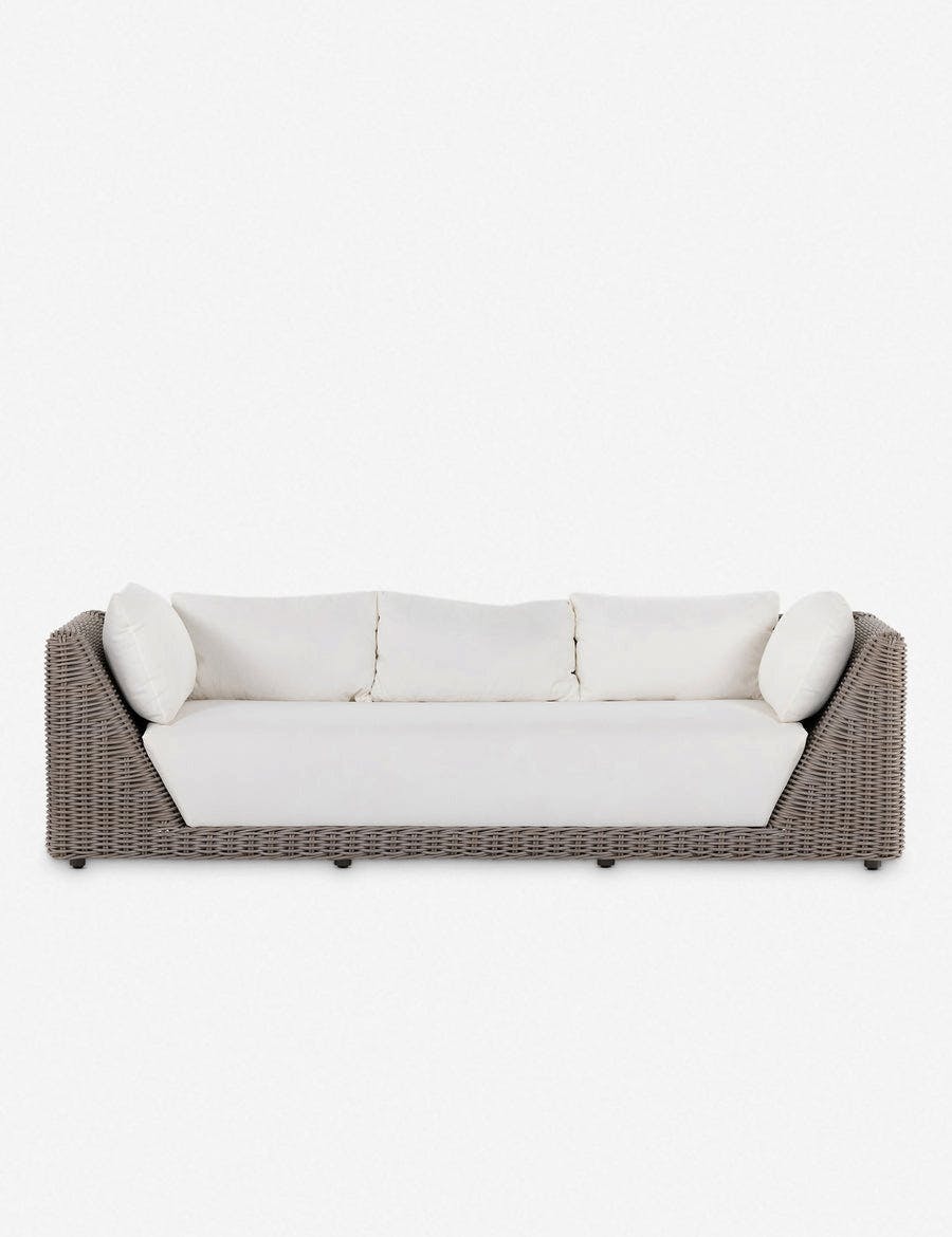 Como Modern 96.5" Brown and White Wicker Outdoor Sofa