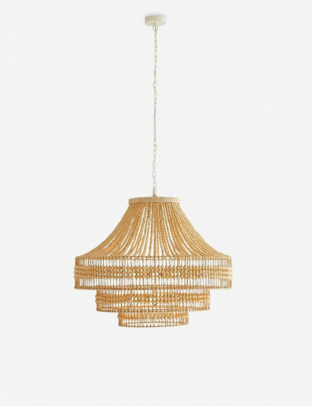 Tulane Empire 31" Natural Wood and Abaca Beaded Chandelier