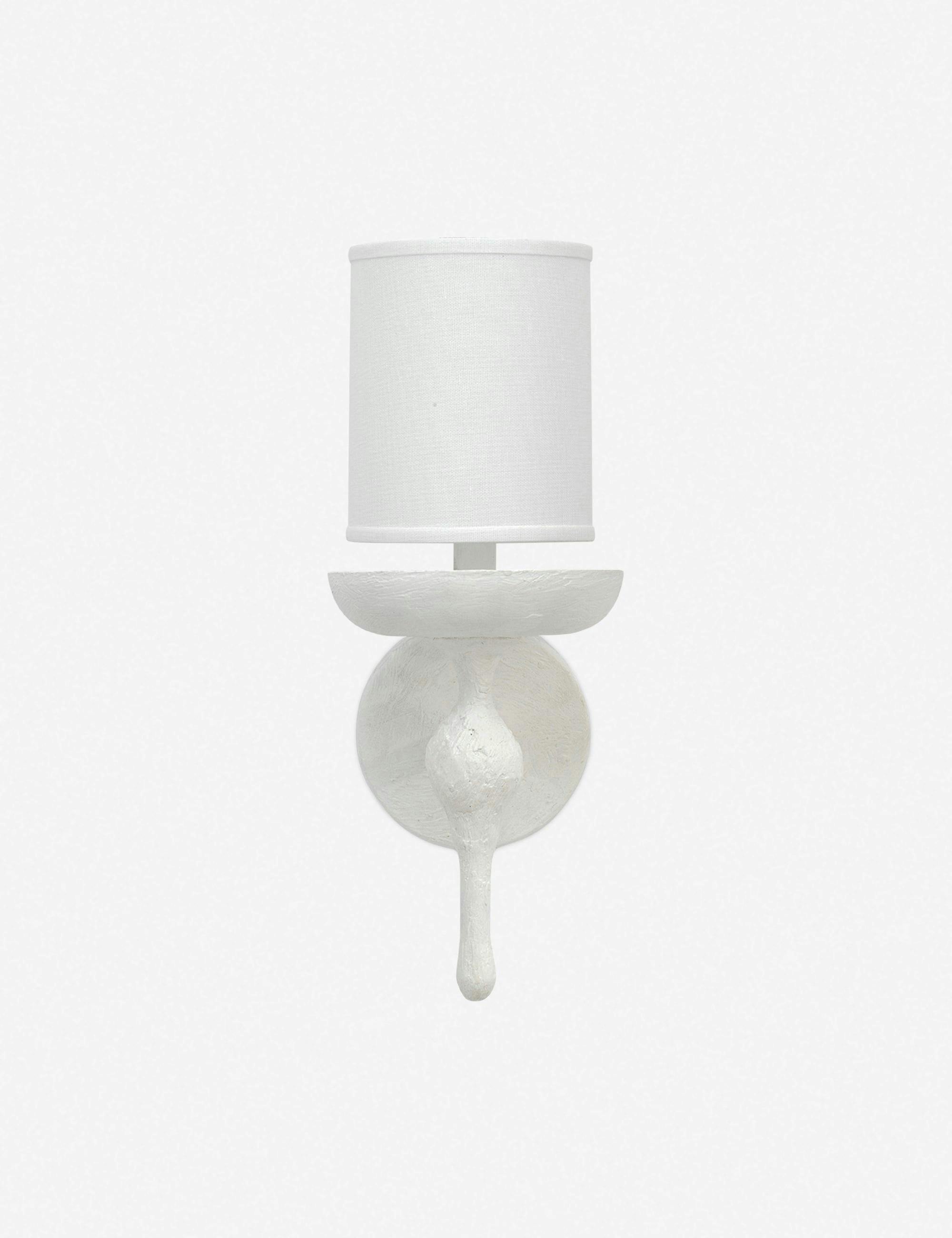 Lumina Coastal Charm White Plaster 1-Light Sconce with Linen Shade