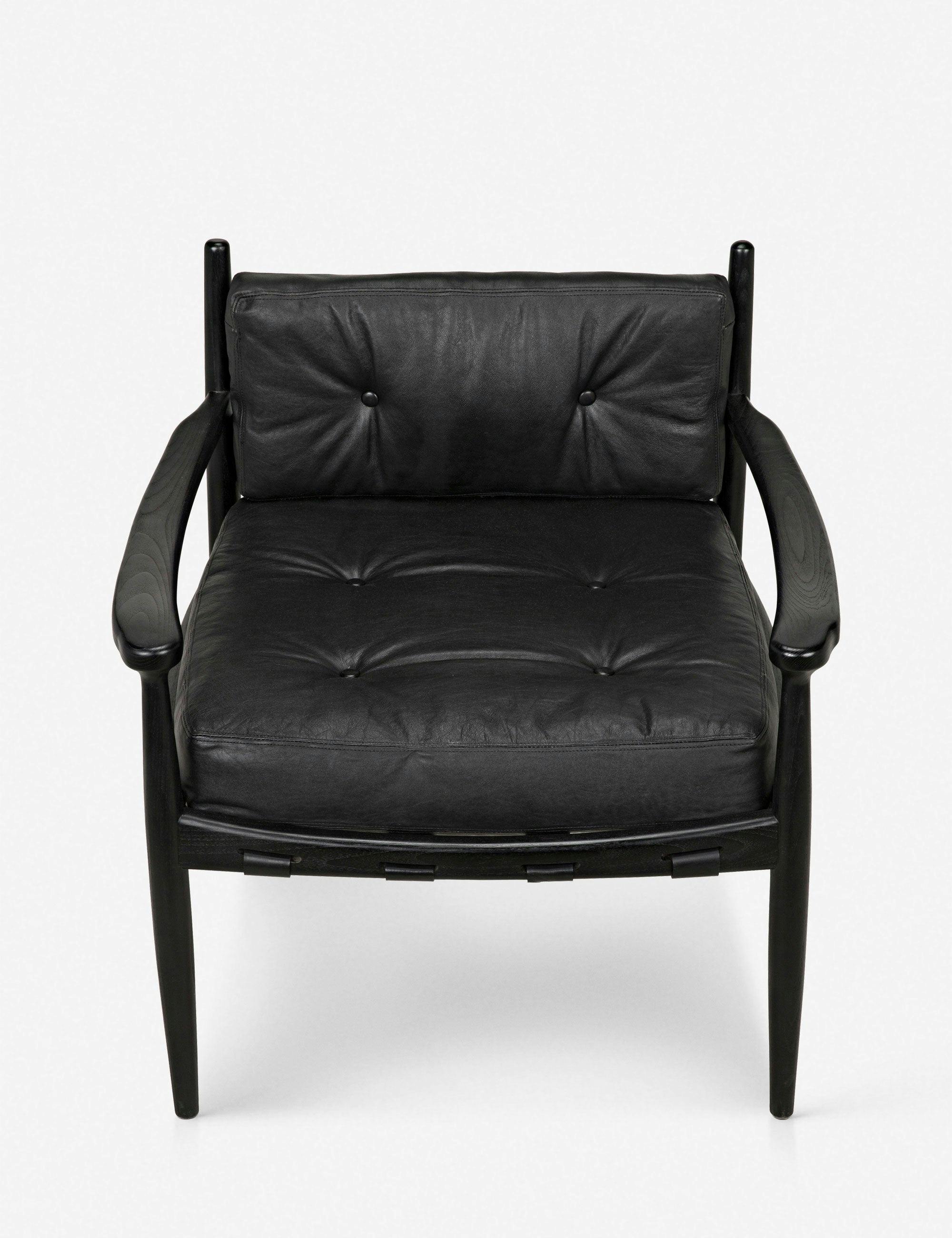 Kady Noir Handcrafted Black Leather Lounge Chair with Sungkai Wood Base