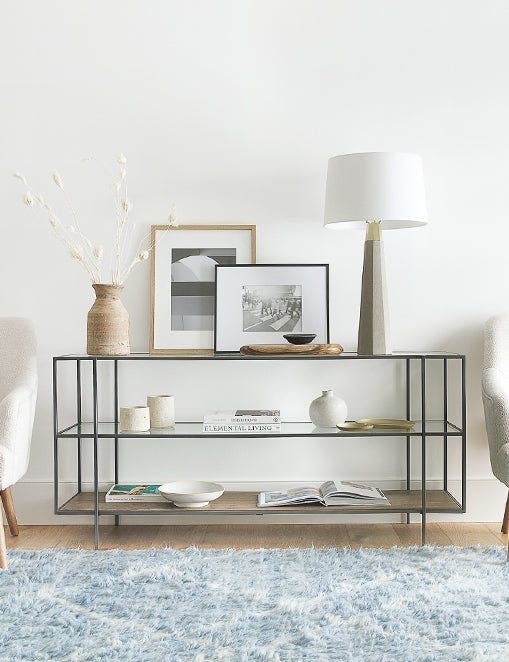 Asher Slim Profile 3-Tier Glass & Wood Console Table