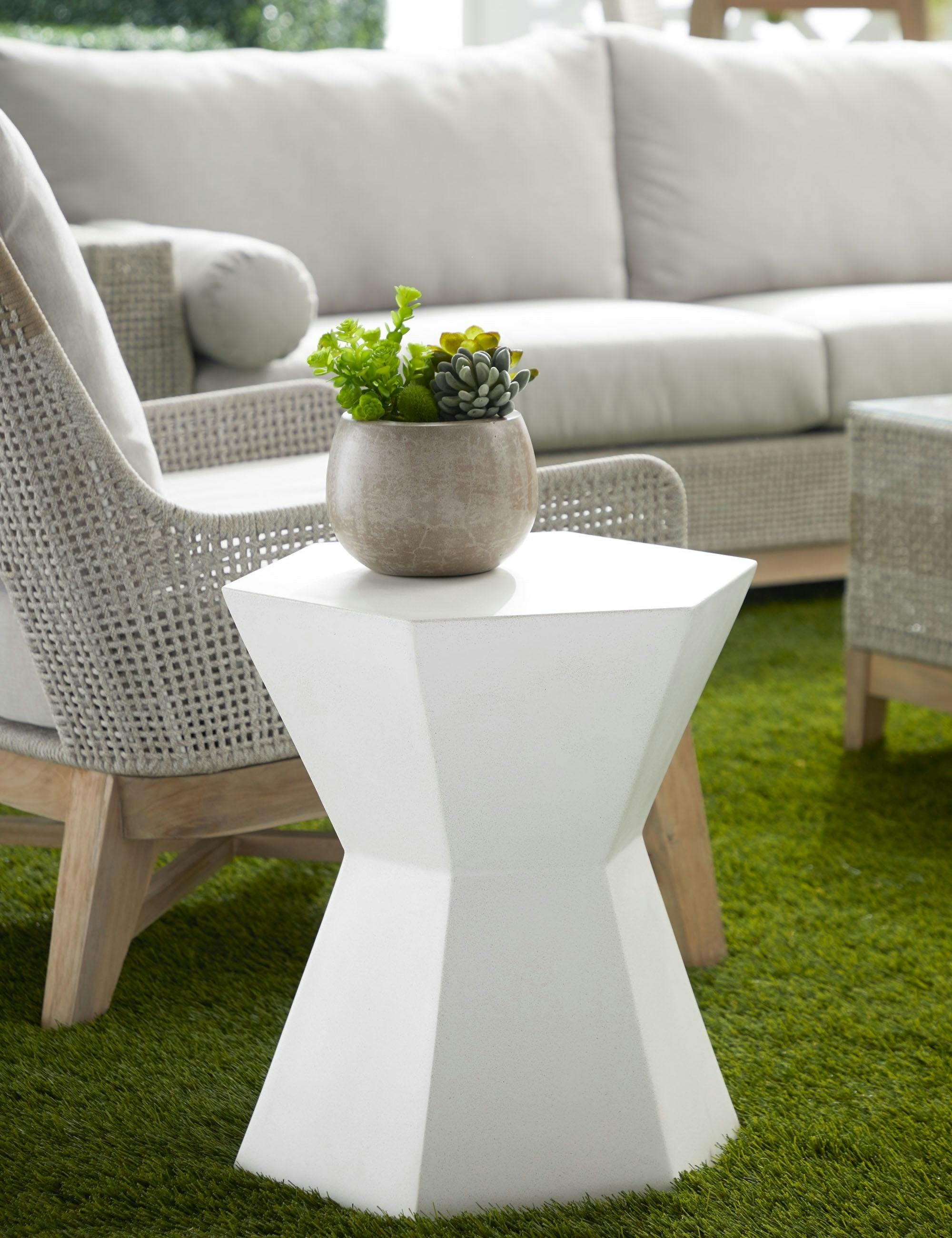Modern Matte White Concrete Hourglass Side Table