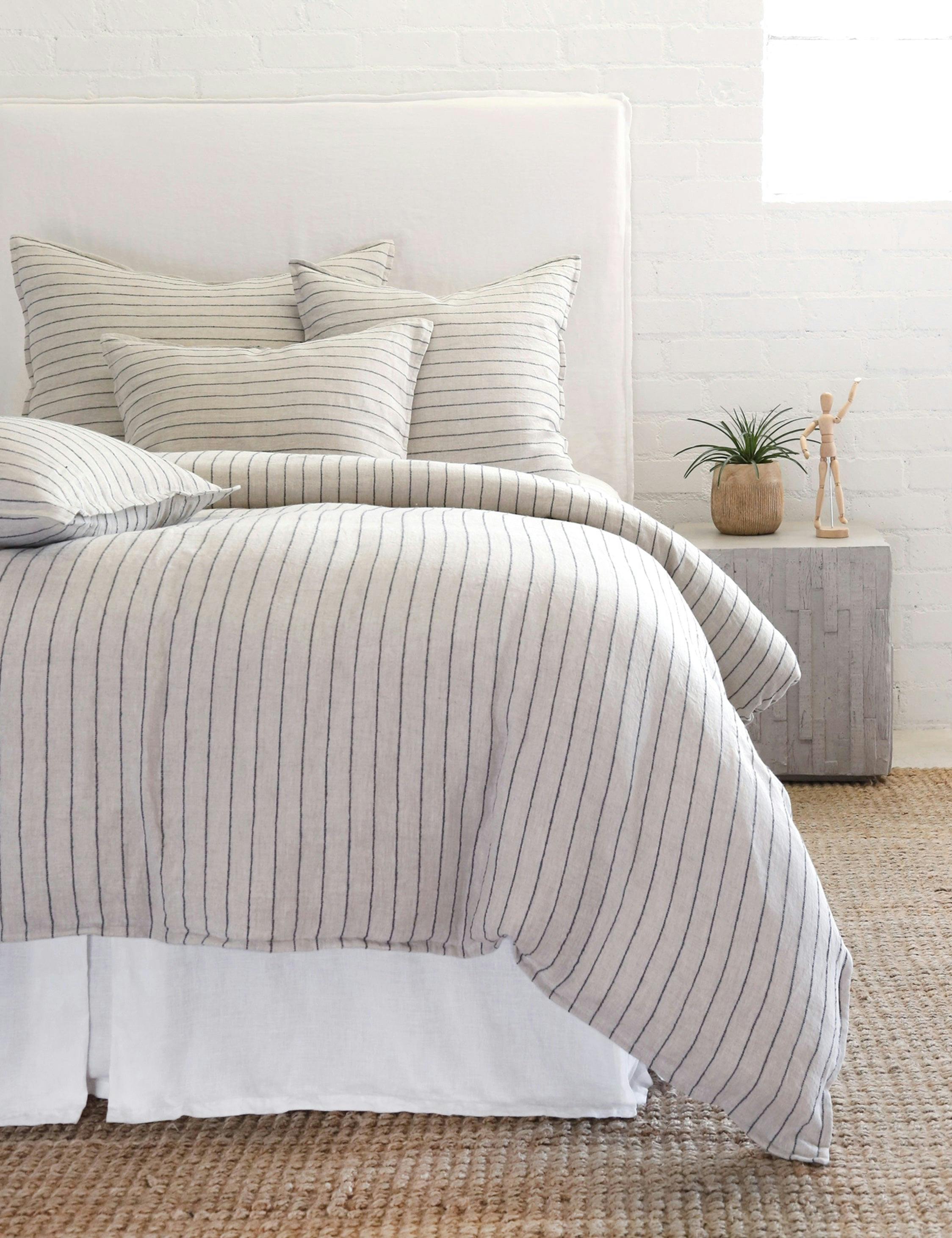 Blake Linen Queen Duvet Cover in Flax and Midnight