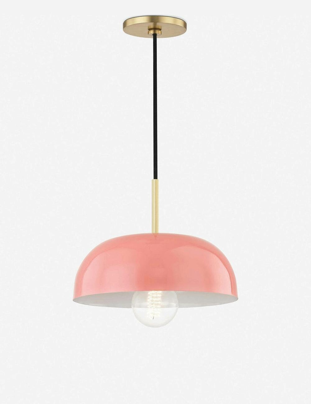 Avery Aged Brass and Pink Bowl Pendant with Lacquered Finish