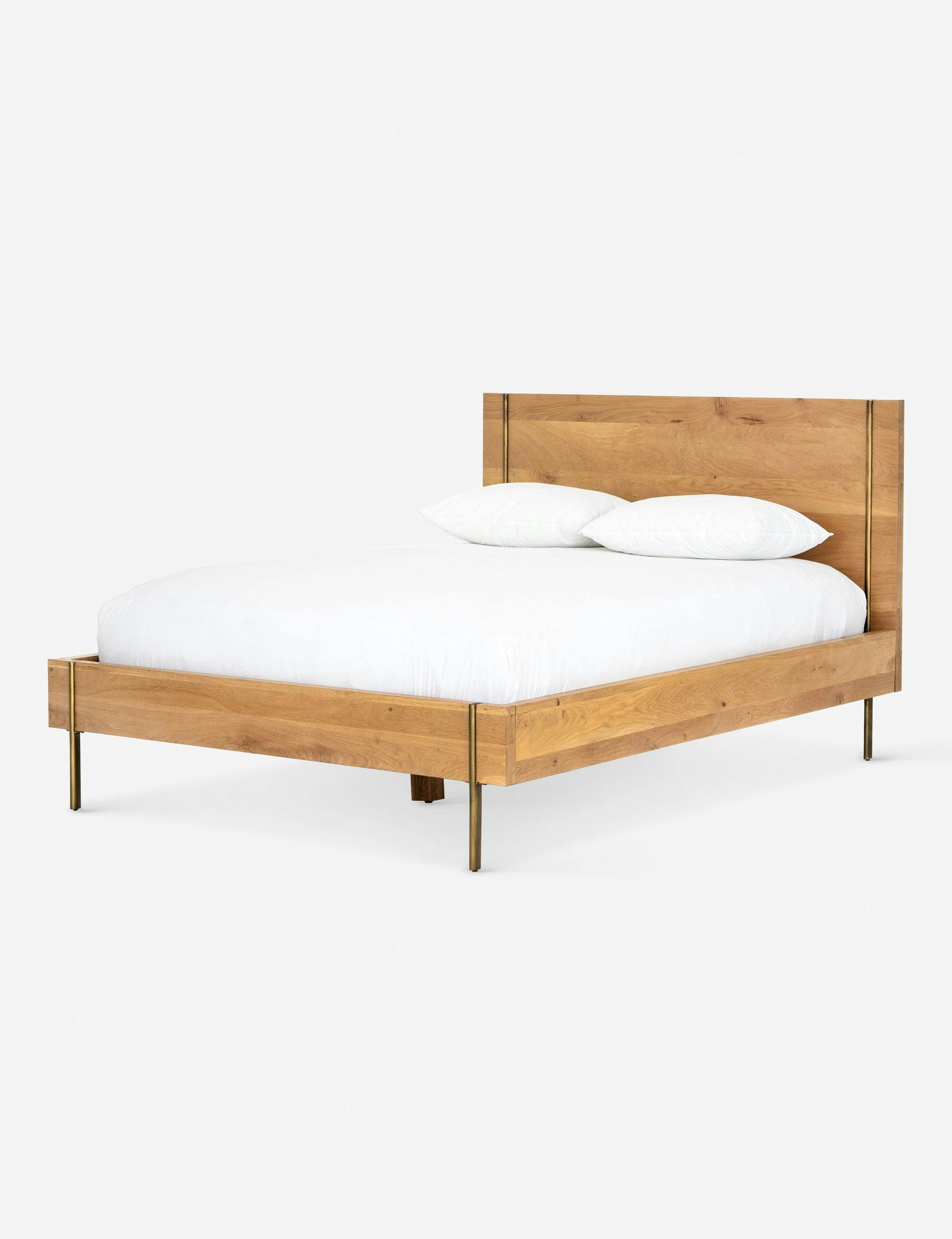 Carlisle Danish-Inspired Queen Bed in Natural Oak with Satin Brass Insets