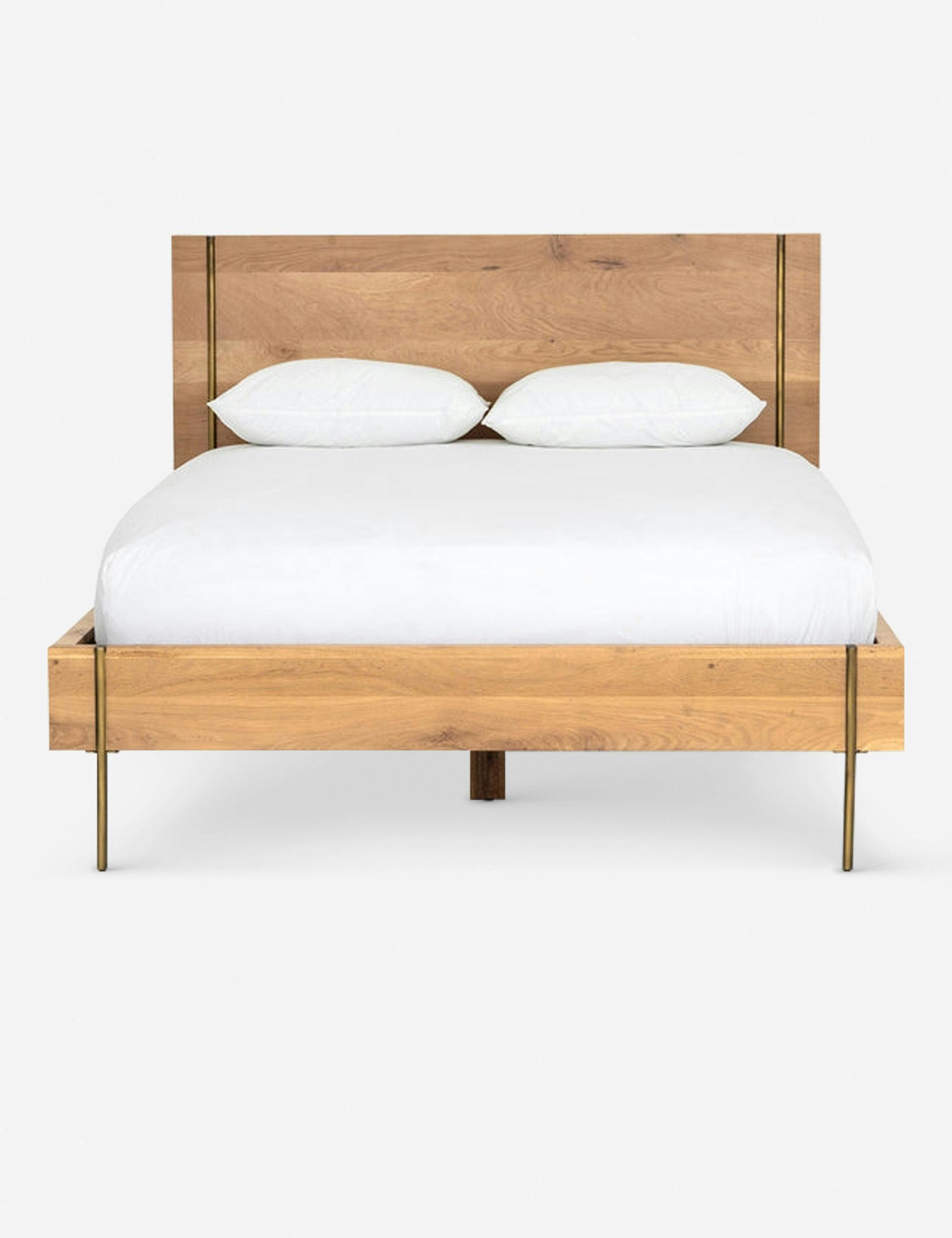 Carlisle Danish-Inspired Queen Bed in Natural Oak with Satin Brass Insets