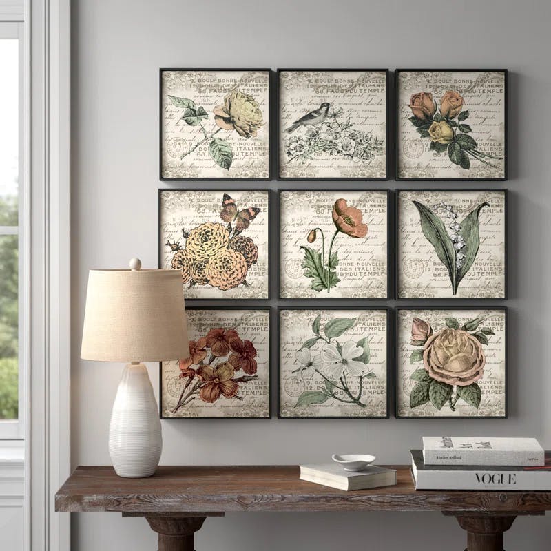 French Botanical Elegance 9-Piece Frameless Canvas Art Set
