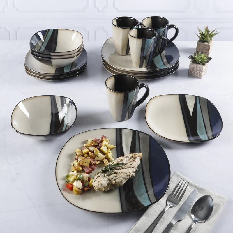Althea Teal Porcelain 16-Piece Dinnerware Set - Service for 4