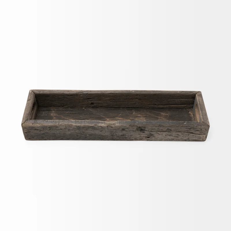 Modern Rectangular Solid Wood Serving Tray with Handle Openings