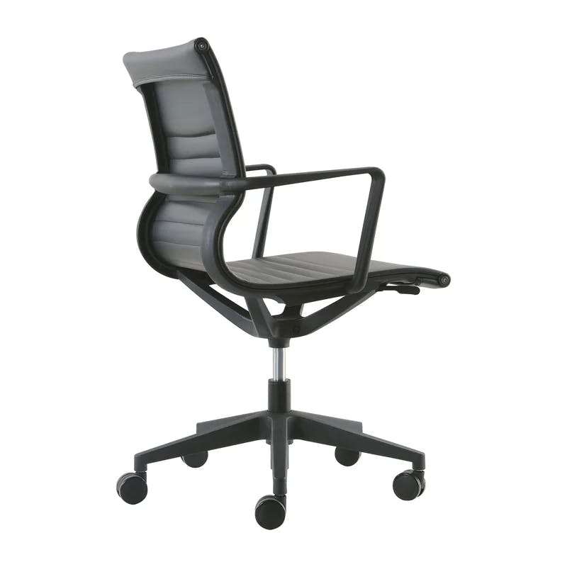 Kinetic Swivel Task Chair with Fixed Arms in Black Vinyl