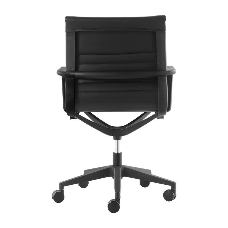 Kinetic Swivel Task Chair with Fixed Arms in Black Vinyl