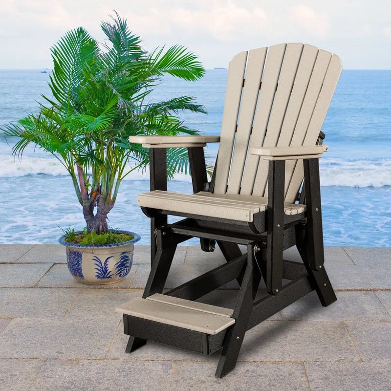 Weatherwood and Black High-Density Poly Resin Balcony Glider Chair