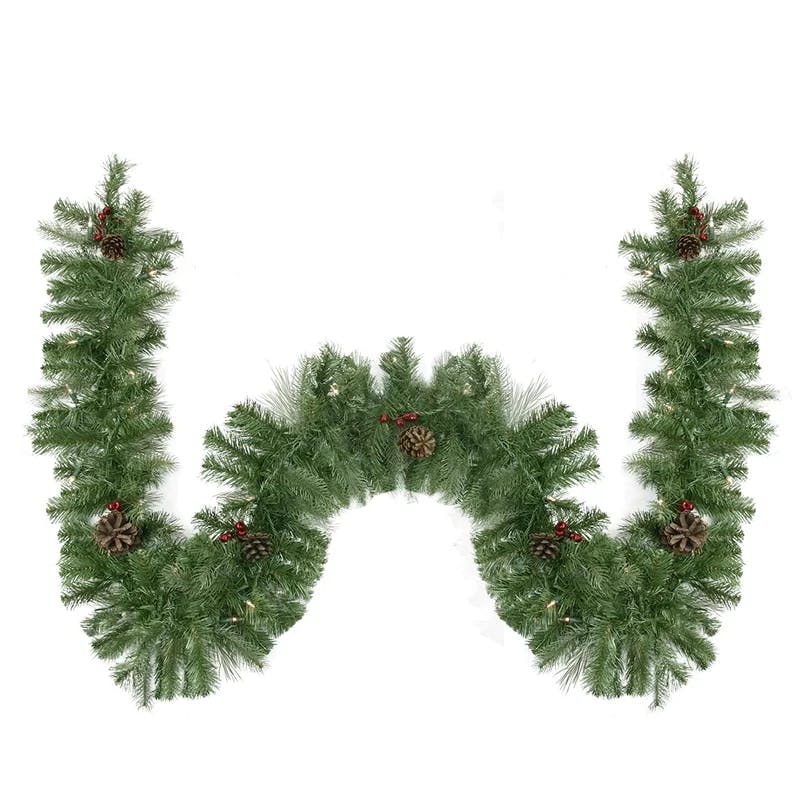 Festive Noble Fir 9' Pre-Lit Garland with Berries and Pine Cones
