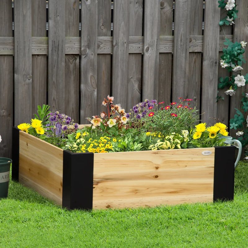 EasyGrow 31.5'' Square Natural Wood & Steel Raised Garden Bed