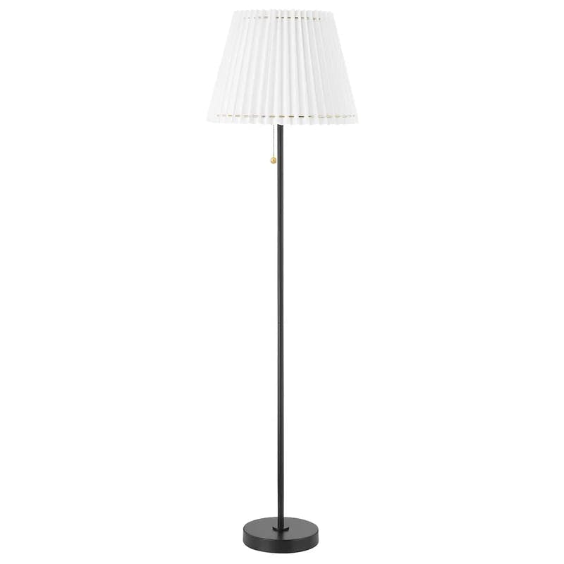 Adjustable Soft Black Floor Lamp with Pleated Belgian Linen Shade