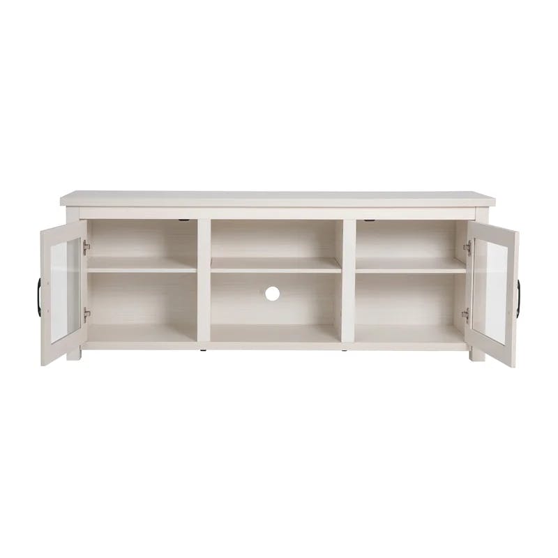 Modern White Wash 65" Engineered Wood TV Stand with Glass Doors