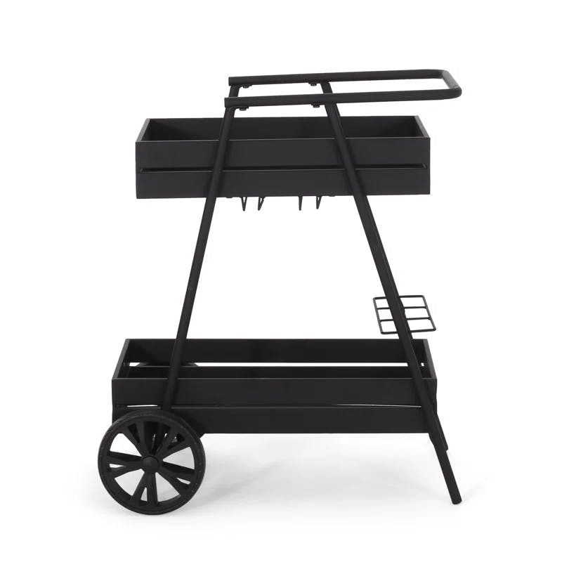 Matte Black Iron Outdoor Rectangular Bar Cart with Storage