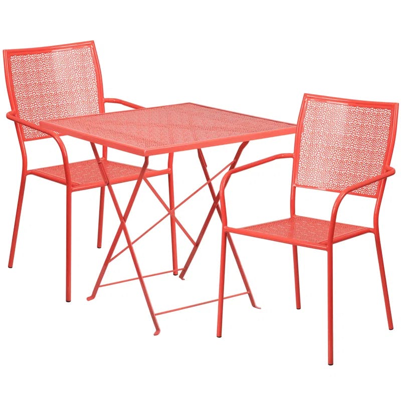 Coral 28'' Square Steel Folding Patio Dining Set for 2