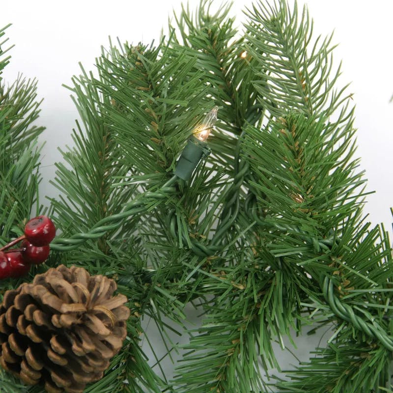 Festive Noble Fir 9' Pre-Lit Garland with Berries and Pine Cones
