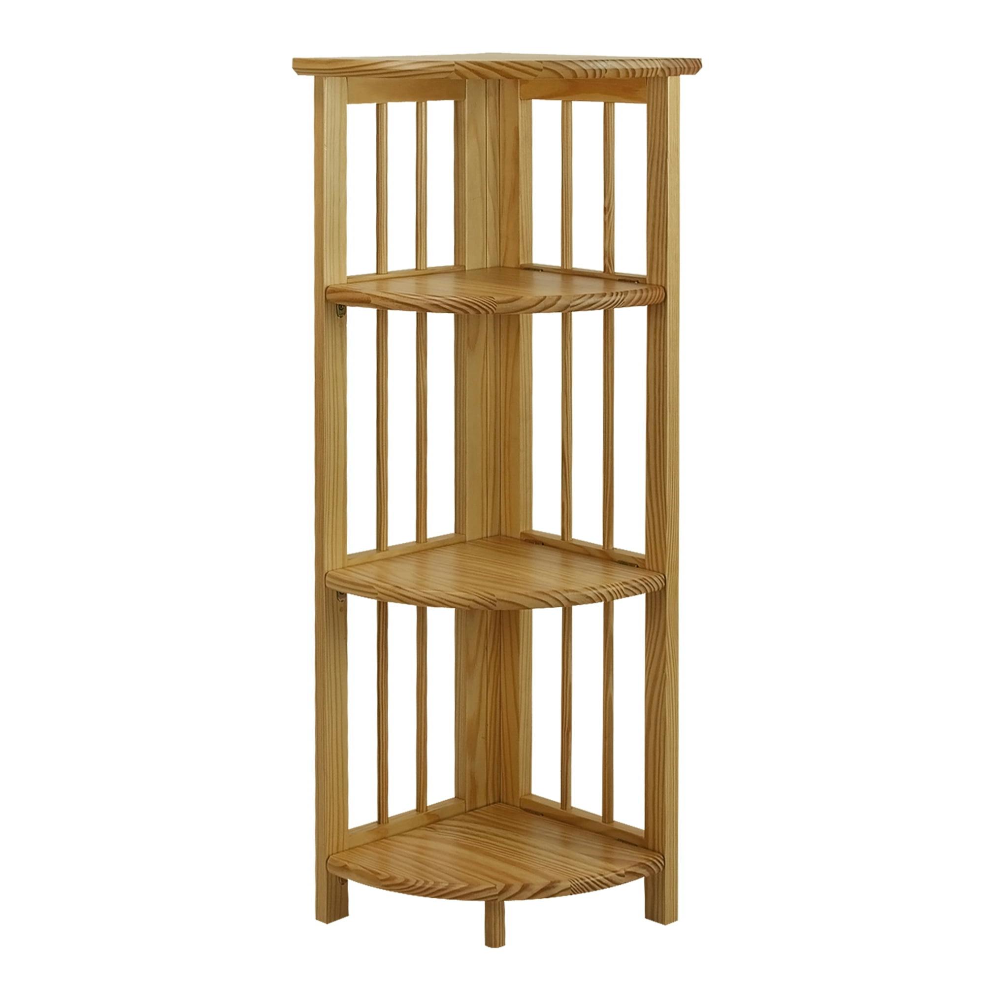Natural Solid Wood 4-Shelf Corner Folding Bookcase