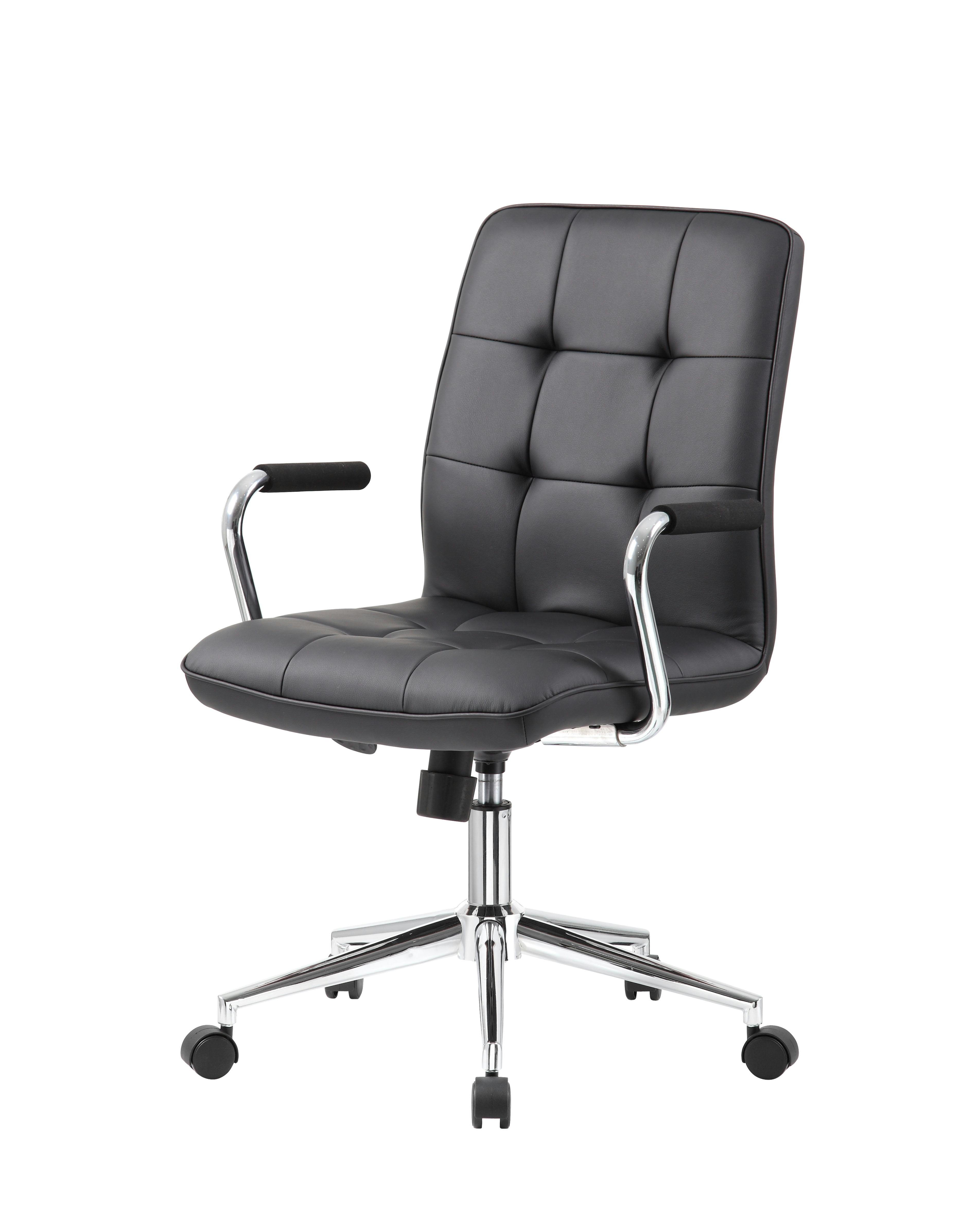 ErgoFlex Black Leather & Metal Swivel Task Chair with Chrome Accents