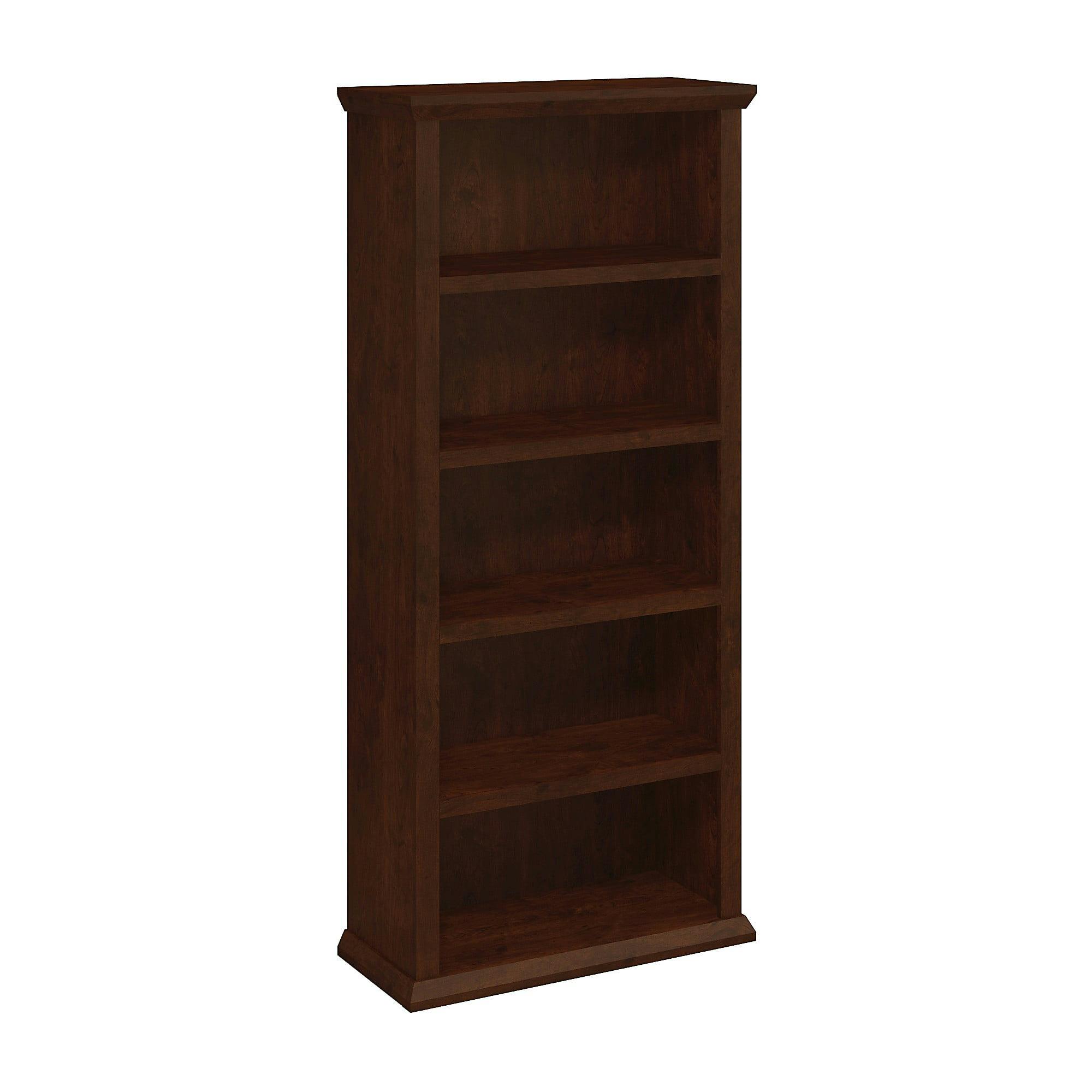 Yorktown Antique Cherry Tall 5-Shelf Adjustable Wood Bookcase