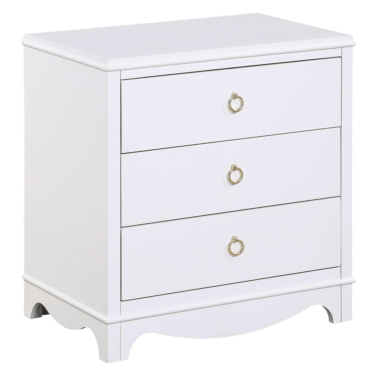 Laurel White Wood 3-Drawer Nightstand with Brushed Gold Pulls