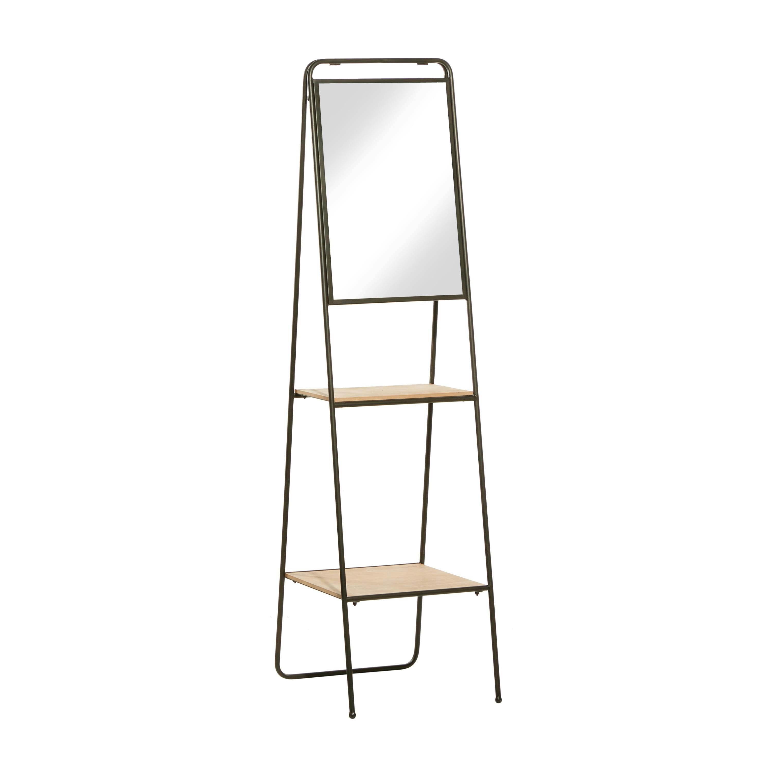 Elegant Brown Metal & Wood Corner Shelving Unit with Mirror