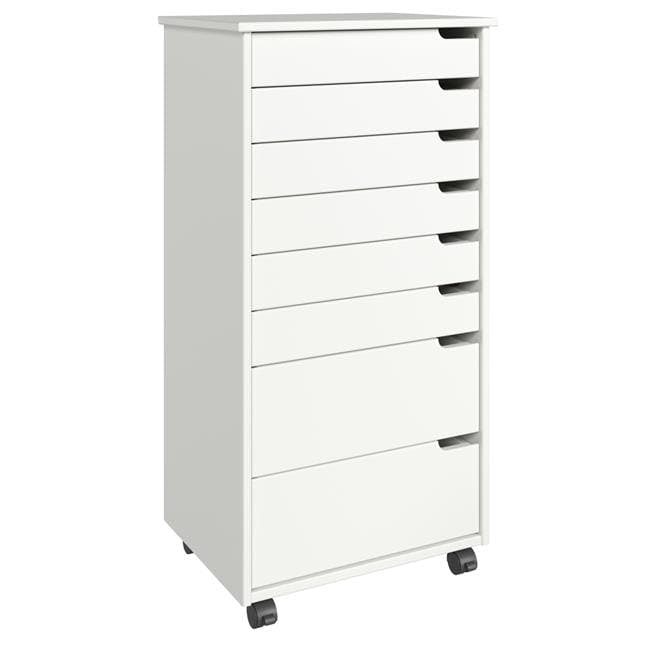 Euro White Solid Wood 8-Drawer Rolling Office Storage Cart