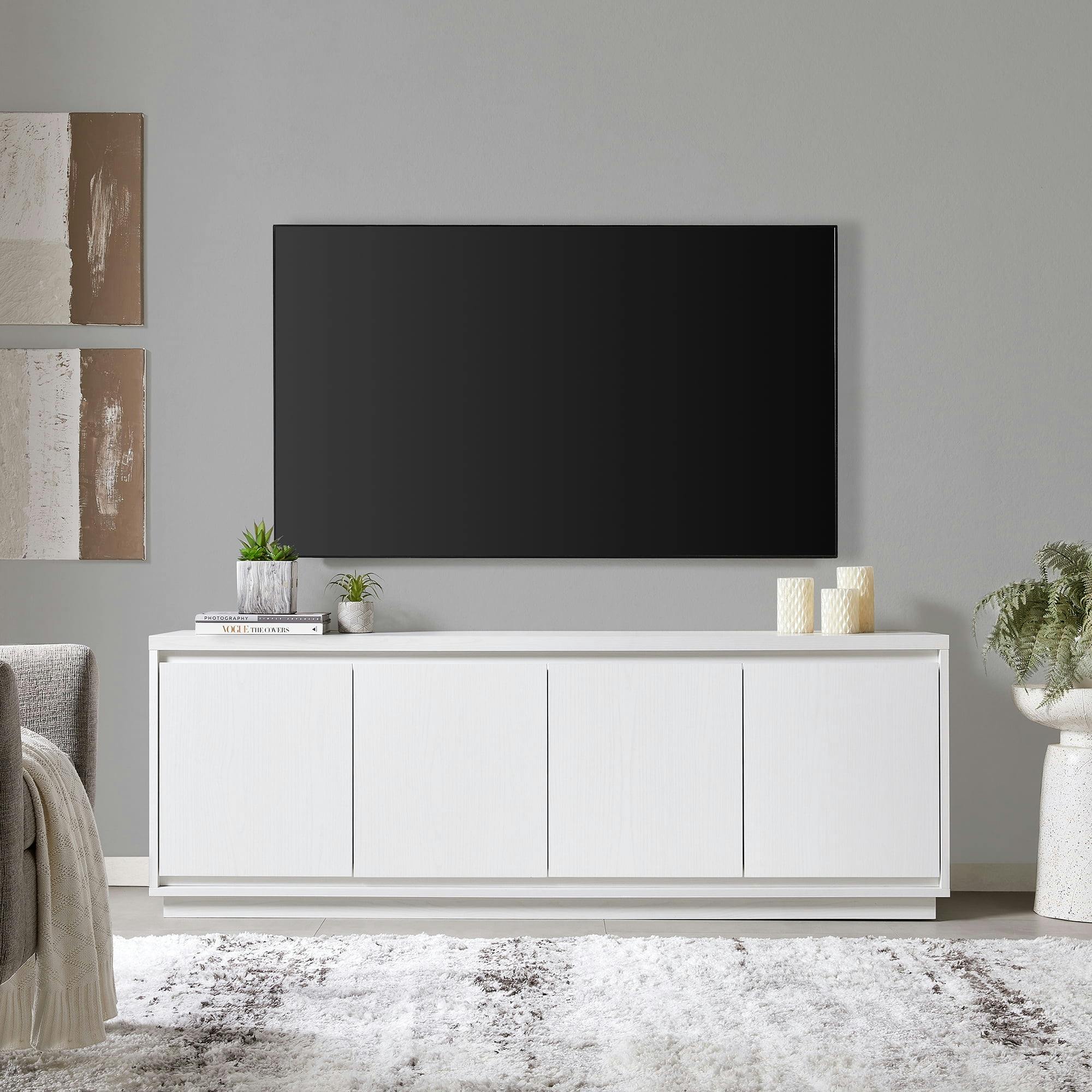 Hanson 70" White Transitional TV Stand with Textured Cabinet Doors