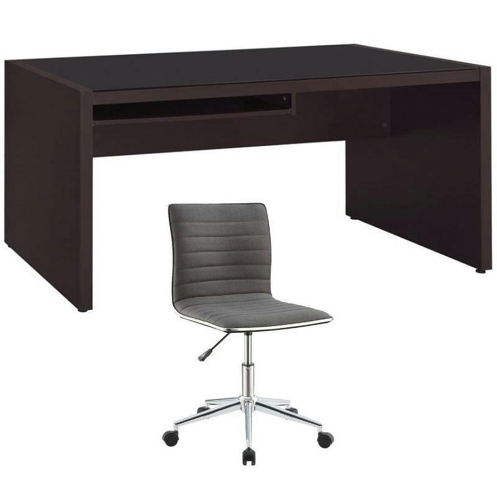 Cappuccino Wood Desk and Gray Chrome Adjustable Chair Set