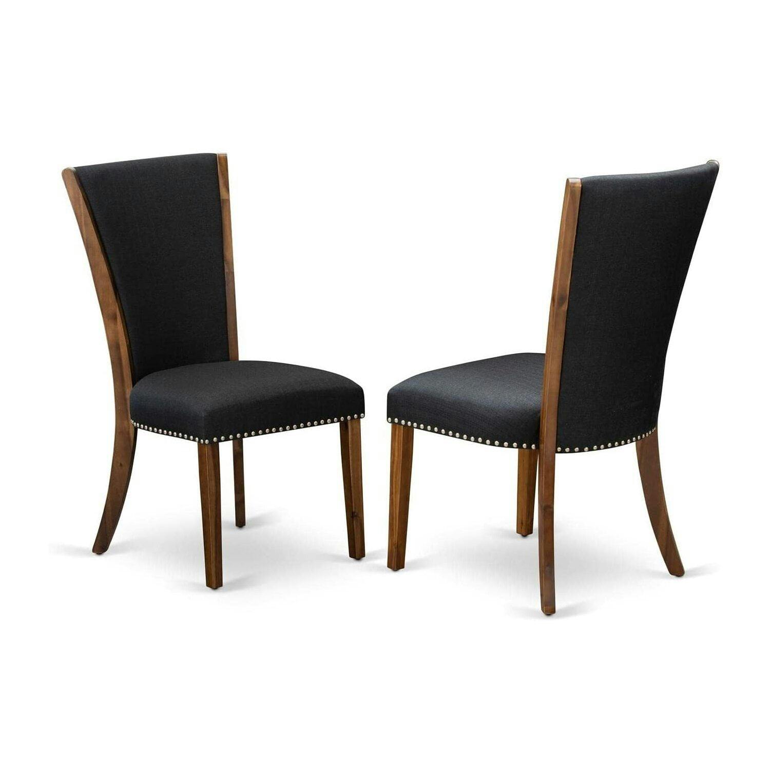 Walnut Wood Parsons Side Chair with Black Linen Upholstery