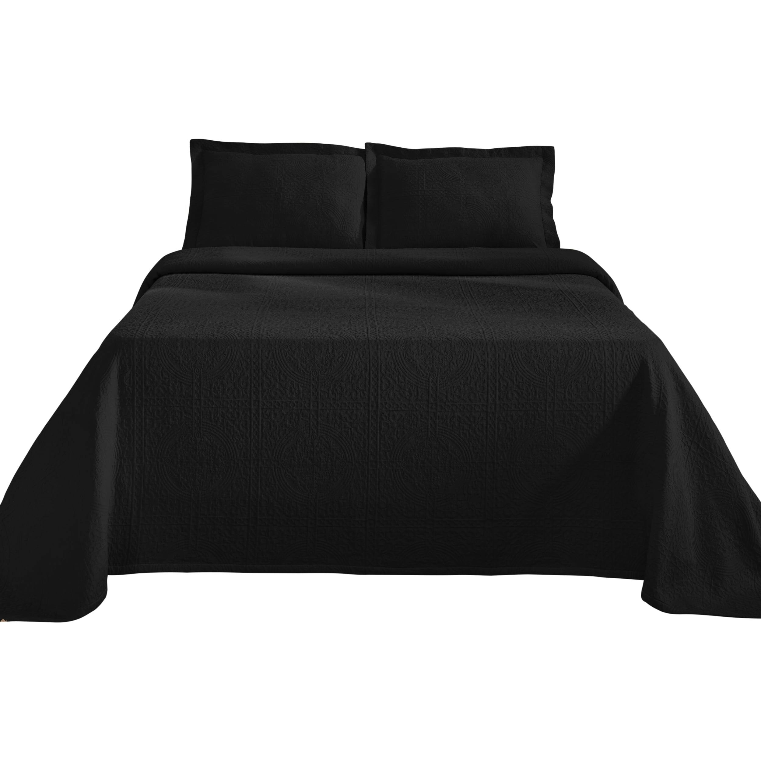 Elegant Medallion Cotton Bedspread Set in Black - Full Size