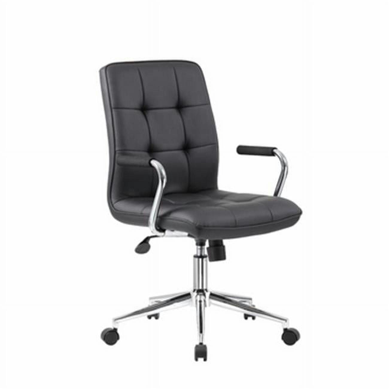 ErgoFlex Black Leather & Metal Swivel Task Chair with Chrome Accents