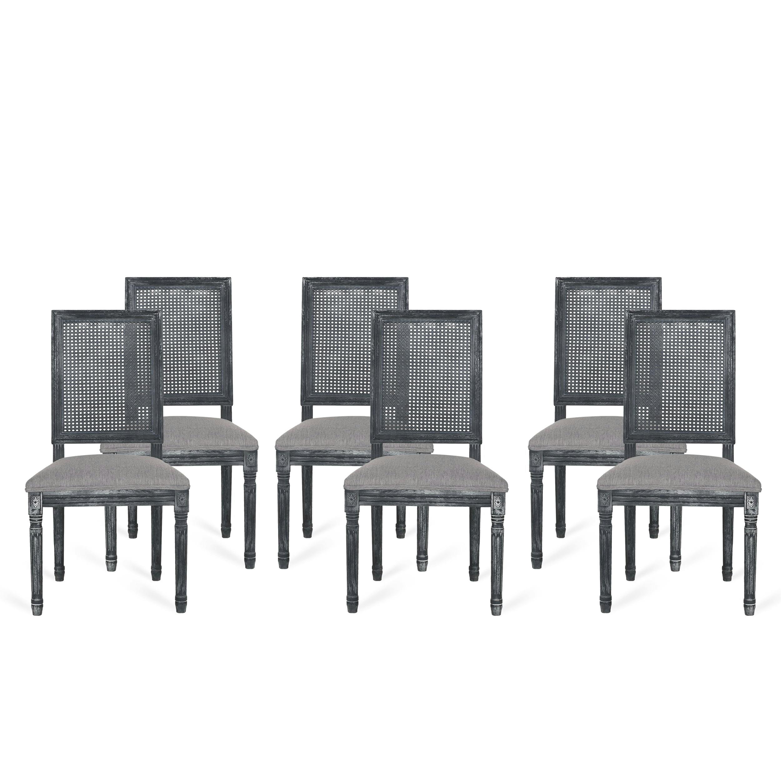Elegant Gray Upholstered Parsons Dining Chair with Cane Back, Set of 6